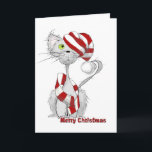 Cartes Pour Fêtes Annuelles Scruffy the Cat Christmas card<br><div class="desc">Un drawing of a cartoon cat with a hat and scarf</div>
