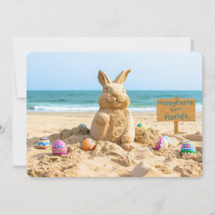 Cartes Pour Fêtes Annuelles Sculpture de sable de lapin de Pâques sur la plage