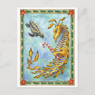 Cartes Pour Fêtes Annuelles Sea Dragon-Sea Turtle Xmas postcard
