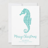 Cartes Pour Fêtes Annuelles Seahorse Aqua Parties scintillant Bleue Plage Noël (Devant)