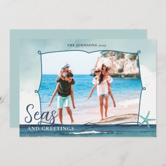 Cartes Pour Fêtes Annuelles Seas & Greetings Coastal Christmas with photo (Devant / Derrière)