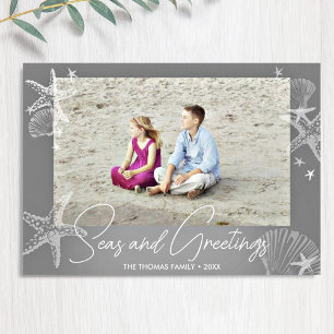 Cartes Pour Fêtes Annuelles Seas & salutations Grey Photo Plage Starfish