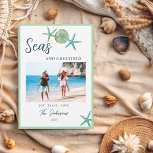 Cartes Pour Fêtes Annuelles Seas & salutations Noël côtier avec photo