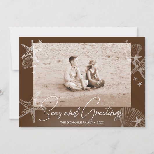 Cartes Pour Fêtes Annuelles Seas & salutations Photo Plage Sepia Brown (Devant)