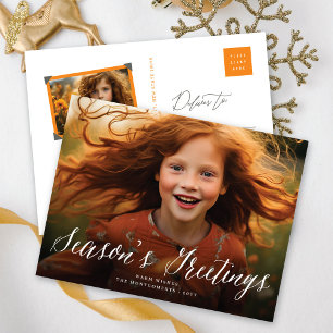 Cartes Pour Fêtes Annuelles Season's Greeting Simple White Script Modern Photo