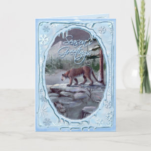 Cartes Pour Fêtes Annuelles SEASON'S GREETINGS COUGAR by SHARON SHARPE