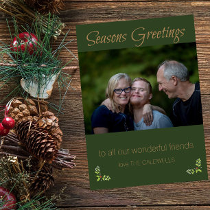 Cartes Pour Fêtes Annuelles Seasons Greetings Green & Gold Photo Card