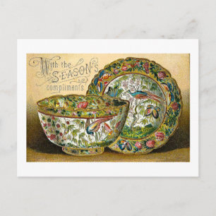 Cartes Pour Fêtes Annuelles Season's Greetings Vintage China Dishes Victorian