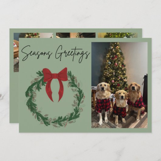 Cartes Pour Fêtes Annuelles Seasons Greetings Wreath Photo Card (Devant / Derrière)