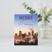 Cartes Pour Fêtes Annuelles Seattle Skyline à Noël (Debout devant)