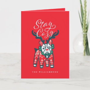 Cartes Pour Fêtes Annuelles Séjournez confortable   French Bulldog Reindeer Ch