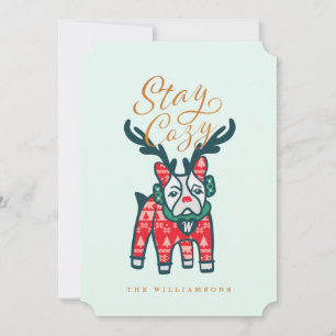 Cartes Pour Fêtes Annuelles Séjournez confortable   French Bulldog Reindeer Ch