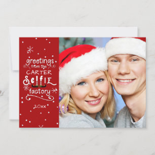Cartes Pour Fêtes Annuelles sELFie Salutations, Rouge Modifiable, Superpositio