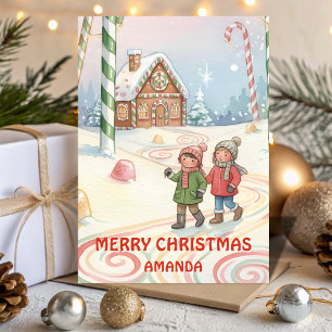 Cartes Pour Fêtes Annuelles Sentier de forêt de Noël aux bonbons pour enfants