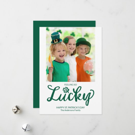 Cartes Pour Fêtes Annuelles Sentiment si chanceux, Saint-Patrick moderne Photo (Devant/Arrière en situation)
