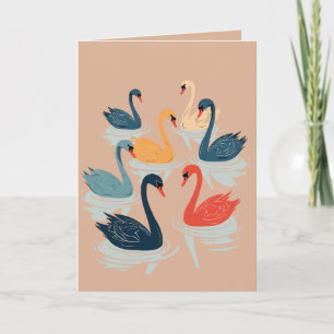 Cartes Pour Fêtes Annuelles Sept cygnes nageant Cut-Out pochoir-style 7