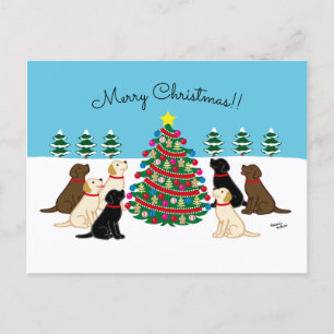 Cartes Pour Fêtes Annuelles Sept Labradors et Arbre de Noël