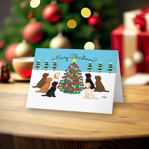 Cartes Pour Fêtes Annuelles Sept Labradors et Arbre de Noël