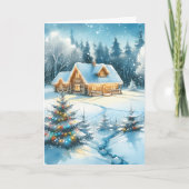 Cartes Pour Fêtes Annuelles Serene Log Cabine dans une forêt d'hiver (Devant)