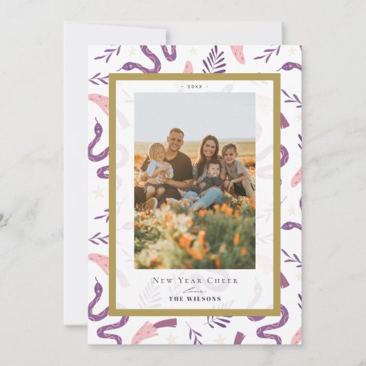 Cartes Pour Fêtes Annuelles Serpent & Champignons Blanc 2 Photo Nouvel An Chin (Devant)