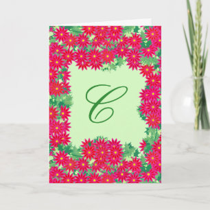 Cartes Pour Fêtes Annuelles Serre de poinsettia avec monogramme, rouge et vert