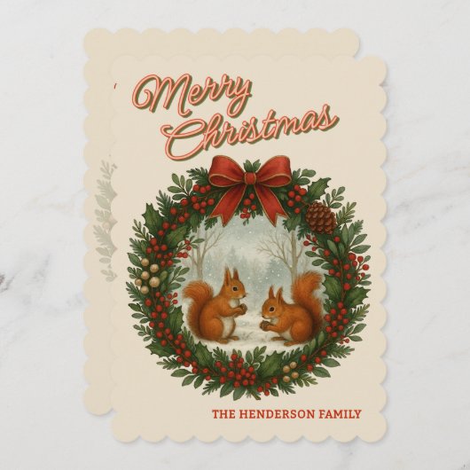 Cartes Pour Fêtes Annuelles Serre Rétro Personnalisée Avec De Mignons Écureuil (Devant / Derrière)