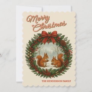 Cartes Pour Fêtes Annuelles Serre Rétro Personnalisée Avec De Mignons Écureuil