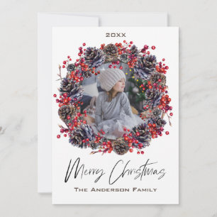 Cartes Pour Fêtes Annuelles Serre Rustique Pinecone Berry Photo Joyeux Noël
