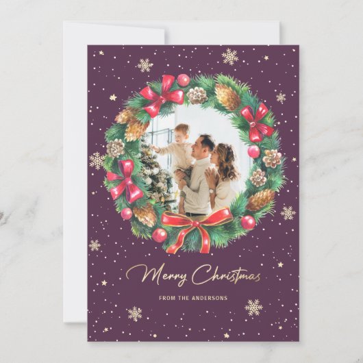 Cartes Pour Fêtes Annuelles Serre Rustique Purple Gold Photo Noël (Devant)