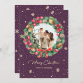 Cartes Pour Fêtes Annuelles Serre Rustique Purple Gold Photo Noël (Devant / Derrière)