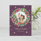 Cartes Pour Fêtes Annuelles Serre Rustique Purple Gold Photo Noël (Debout devant)