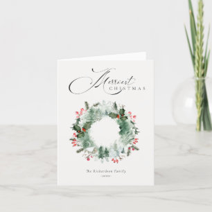 Cartes Pour Fêtes Annuelles Serrure de Noël rouge Holly Berries Pine Tree