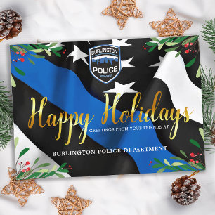 Cartes Pour Fêtes Annuelles Service de police Ligne Bleue Mince Drapeau Noël