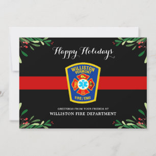 Cartes Pour Fêtes Annuelles Service d'incendie de la ligne rouge fine Noël