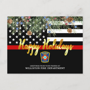 Cartes Pour Fêtes Annuelles Service d'incendie Noël Custom Mince Ligne rouge