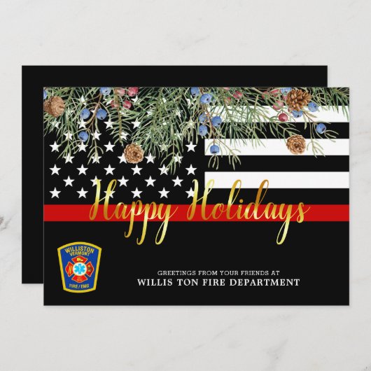 Cartes Pour Fêtes Annuelles Service d'incendie Noël Custom Mince Ligne rouge (Devant / Derrière)