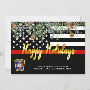 Cartes Pour Fêtes Annuelles Service d'incendie Noël Custom Mince Ligne rouge