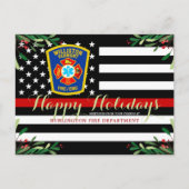 Cartes Pour Fêtes Annuelles Service d'incendie Noël Mince ligne rouge (Devant)