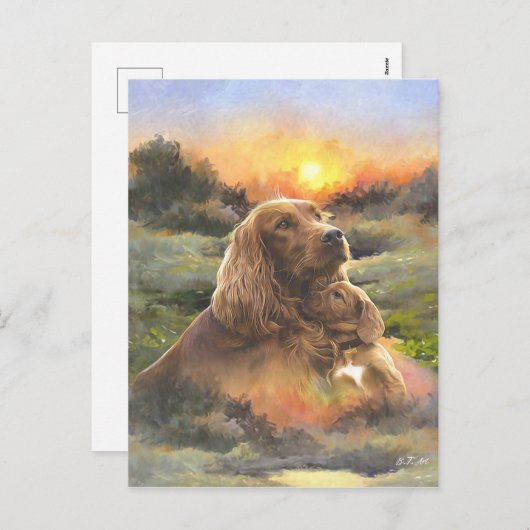 Cartes Pour Fêtes Annuelles setter irlandais avec chiot (Devant / Derrière)