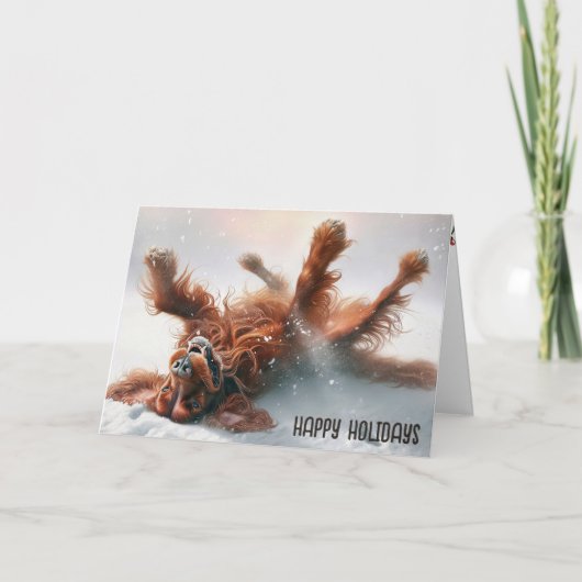 Cartes Pour Fêtes Annuelles Setter Irlandais De Noël En Neige (Devant)