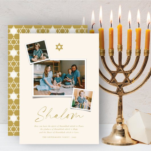 Cartes Pour Fêtes Annuelles Shalom Gold Star Of David 3 Photo Simple Hanoukka