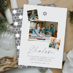 Cartes Pour Fêtes Annuelles Shalom Grey Star Of David 3 Photo Simple Hanoukka<br><div class="desc">Cette carte Hanoukka minimaliste moderne présente le message d'accueil "Shalom" dans un script d'écriture branché. Un symbole gris argenté Star Of David est placé sur le dessus du centre avec 3 photos instantanées mise en page. Un petit souhait de vacances et la signature du nom de famille sont placés au...</div>