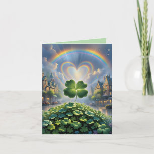 Cartes Pour Fêtes Annuelles Shamrocks dans un village avec un arc-en-ciel dans