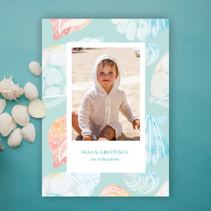 Cartes Pour Fêtes Annuelles Shell Watercolor Seas Et Salutations