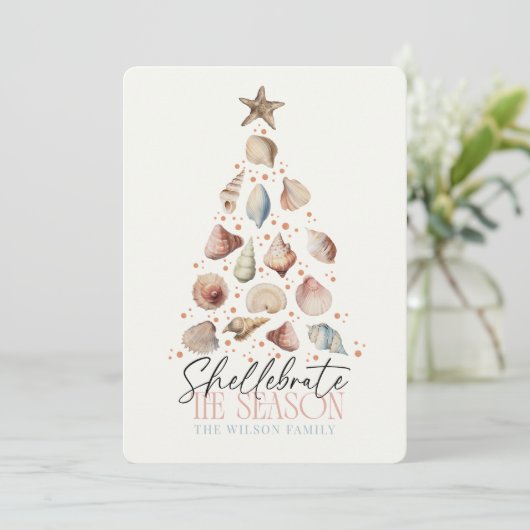Cartes Pour Fêtes Annuelles Shellebrate Season Seashell Christmas Tree (Debout devant)