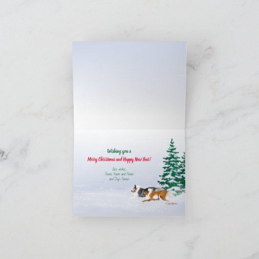 Cartes Pour Fêtes Annuelles Sheltie Dogs tirant Red Sleigh (Intérieur)