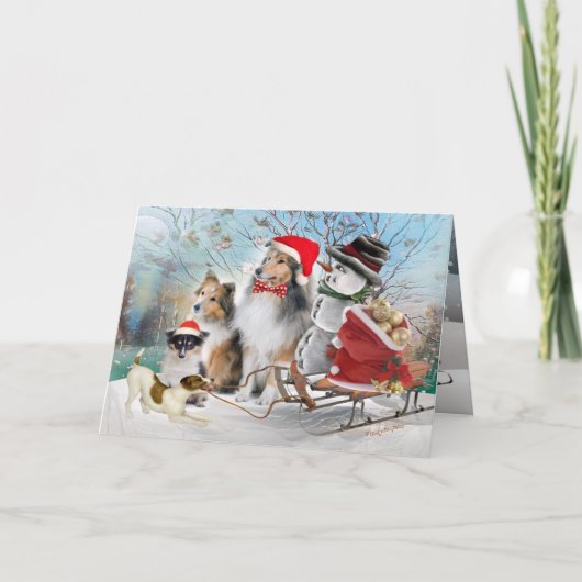 Cartes Pour Fêtes Annuelles Sheltie, Jack Russell et Snowman Xmas (Devant)