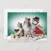 Cartes Pour Fêtes Annuelles Sheltie, Jack Russell et Snowman Xmas (Devant / Derrière)