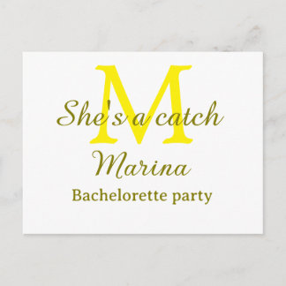 Cartes Pour Fêtes Annuelles She's a catch yellow monogram bachelorette party n
