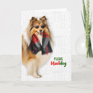 Cartes Pour Fêtes Annuelles Shetland Sheepdog Drôles Puces Navidog Noël